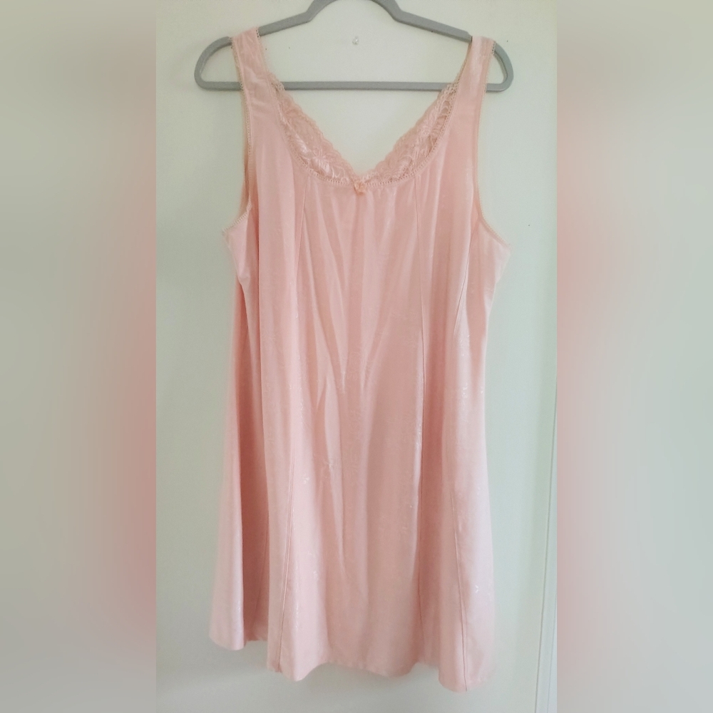 Vintage Bodyform Plus Pink Floral Stretch Lace Mini Slip Lingerie Dress 3X